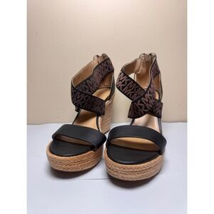 Michael Kors Women's Wedge Sandals Espadrille Platform Black Logo Size‎ 6.5M